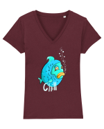 Blue fish chill text Tricou mânecă scurtă guler V Damă Evoker
