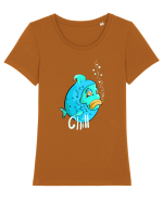 Blue fish chill text Tricou mânecă scurtă guler larg fitted Damă Expresser