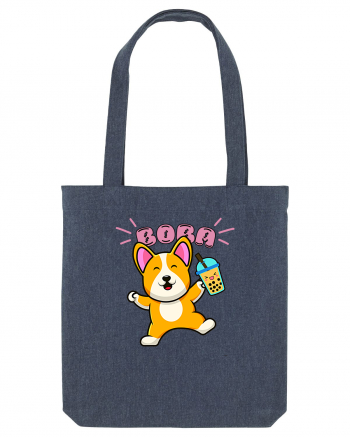 Kawaii Corgi Drinking Boba Tea Midnight Blue