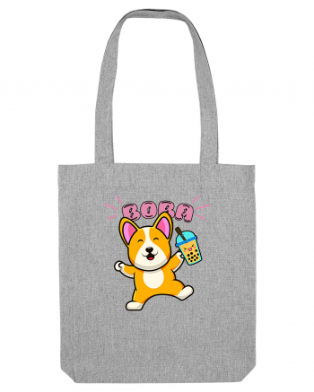 Kawaii Corgi Drinking Boba Tea Heather Grey