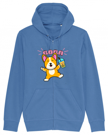 Kawaii Corgi Drinking Boba Tea Bright Blue