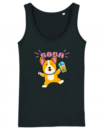 Kawaii Corgi Drinking Boba Tea Black