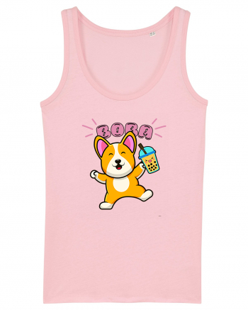 Kawaii Corgi Drinking Boba Tea Cotton Pink