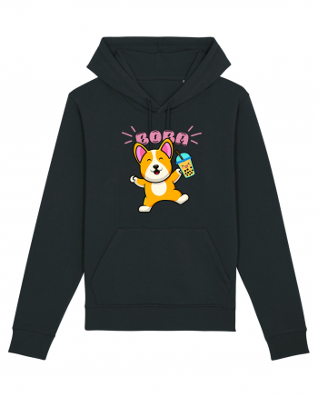 Kawaii Corgi Drinking Boba Tea Black