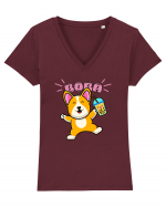 Kawaii Corgi Drinking Boba Tea Tricou mânecă scurtă guler V Damă Evoker