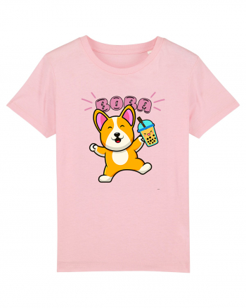 Kawaii Corgi Drinking Boba Tea Cotton Pink