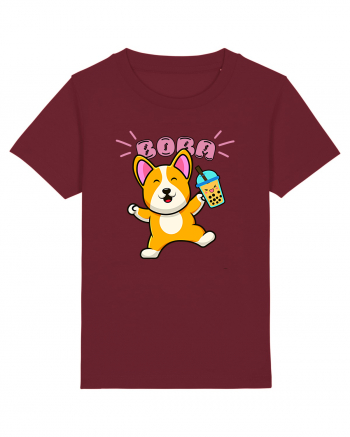 Kawaii Corgi Drinking Boba Tea Burgundy