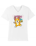 Kawaii Corgi Drinking Boba Tea Tricou mânecă scurtă guler V Bărbat Presenter