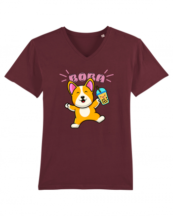 Kawaii Corgi Drinking Boba Tea Burgundy