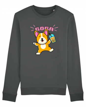 Kawaii Corgi Drinking Boba Tea Anthracite