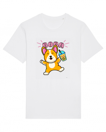 Kawaii Corgi Drinking Boba Tea White