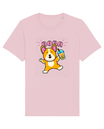 Kawaii Corgi Drinking Boba Tea Cotton Pink