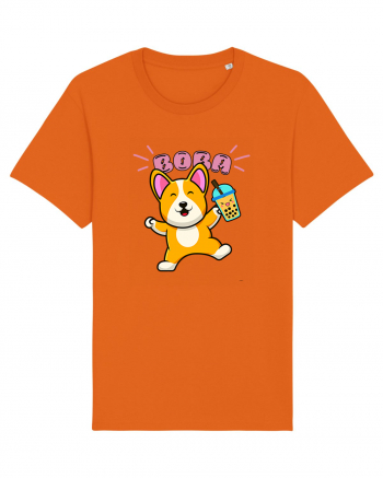 Kawaii Corgi Drinking Boba Tea Bright Orange