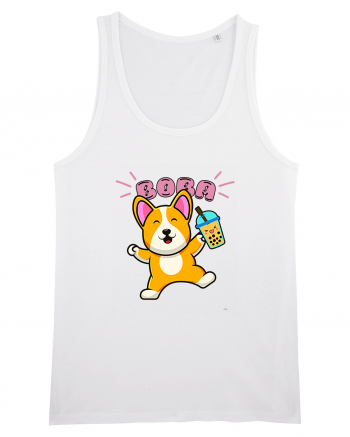 Kawaii Corgi Drinking Boba Tea White