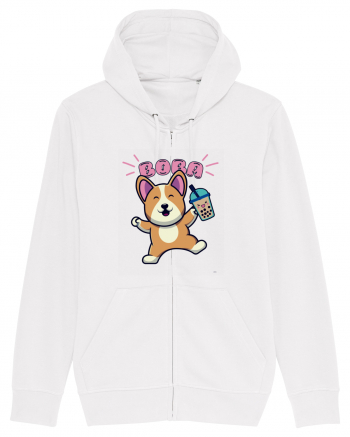 Kawaii Corgi Drinking Boba Tea White