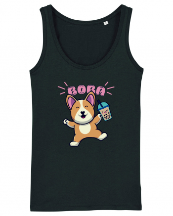 Kawaii Corgi Drinking Boba Tea Black