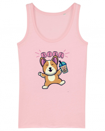 Kawaii Corgi Drinking Boba Tea Cotton Pink