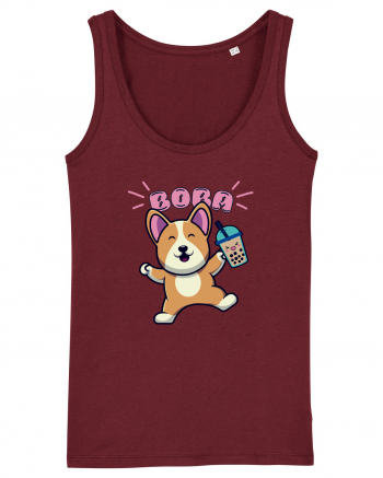 Kawaii Corgi Drinking Boba Tea Burgundy