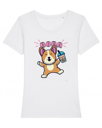 Kawaii Corgi Drinking Boba Tea White