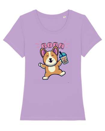 Kawaii Corgi Drinking Boba Tea Lavender Dawn