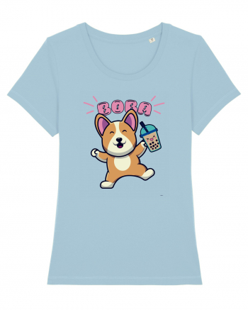 Kawaii Corgi Drinking Boba Tea Sky Blue