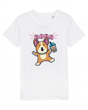 Kawaii Corgi Drinking Boba Tea White