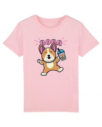 Kawaii Corgi Drinking Boba Tea Cotton Pink