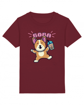 Kawaii Corgi Drinking Boba Tea Burgundy