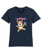 Kawaii Corgi Drinking Boba Tea Tricou mânecă scurtă guler V Bărbat Presenter