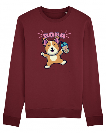 Kawaii Corgi Drinking Boba Tea Burgundy