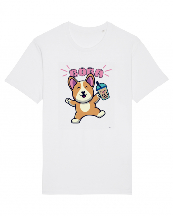 Kawaii Corgi Drinking Boba Tea White