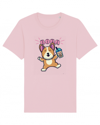 Kawaii Corgi Drinking Boba Tea Cotton Pink