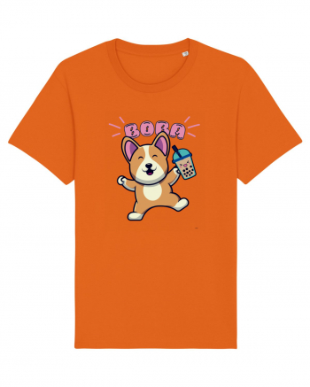 Kawaii Corgi Drinking Boba Tea Bright Orange