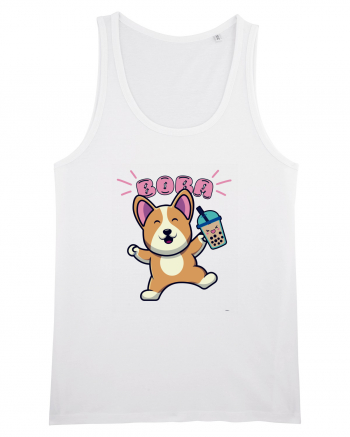 Kawaii Corgi Drinking Boba Tea White