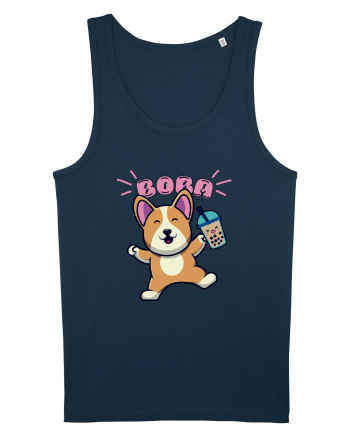 Kawaii Corgi Drinking Boba Tea Navy