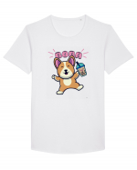 Kawaii Corgi Drinking Boba Tea Tricou mânecă scurtă guler larg Bărbat Skater