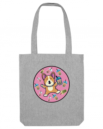 Kawaii Corgi Drinking Boba Tea Heather Grey