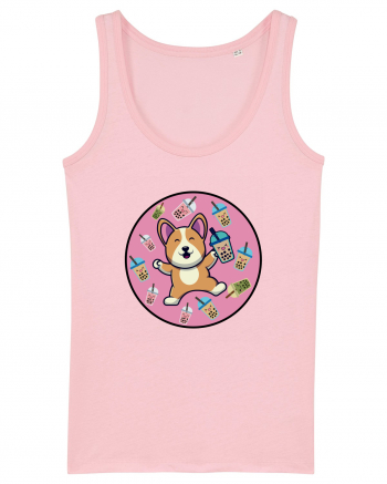 Kawaii Corgi Drinking Boba Tea Cotton Pink