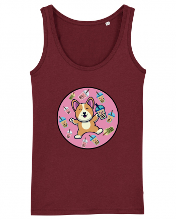 Kawaii Corgi Drinking Boba Tea Burgundy