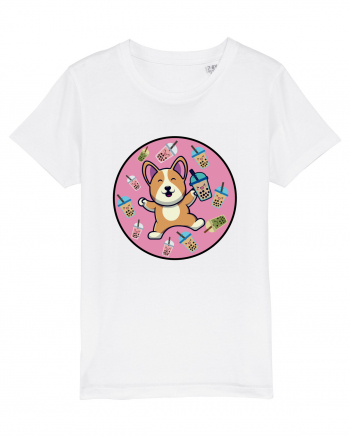 Kawaii Corgi Drinking Boba Tea White