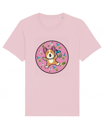 Kawaii Corgi Drinking Boba Tea Cotton Pink