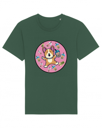 Kawaii Corgi Drinking Boba Tea Bottle Green