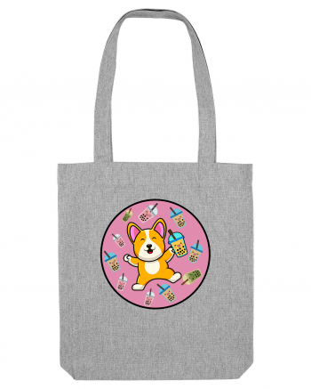 Kawaii Corgi Drinking Boba Tea Heather Grey