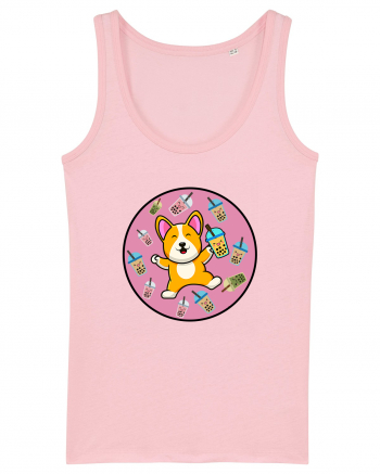 Kawaii Corgi Drinking Boba Tea Cotton Pink