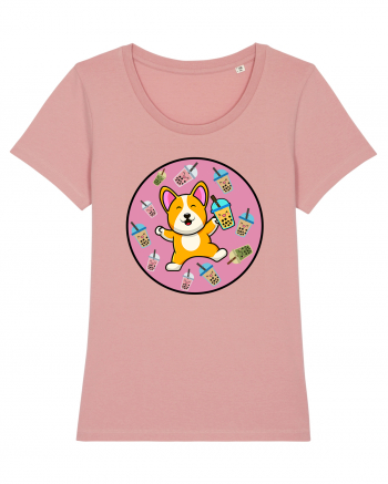 Kawaii Corgi Drinking Boba Tea Canyon Pink