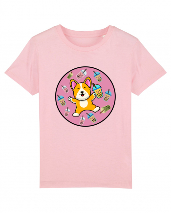 Kawaii Corgi Drinking Boba Tea Cotton Pink