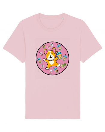 Kawaii Corgi Drinking Boba Tea Cotton Pink