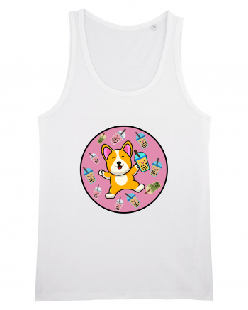 Kawaii Corgi Drinking Boba Tea White