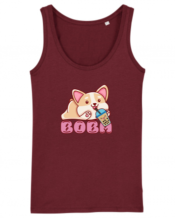 Kawaii Corgi Drinking Boba Tea Burgundy