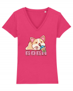 Kawaii Corgi Drinking Boba Tea Tricou mânecă scurtă guler V Damă Evoker